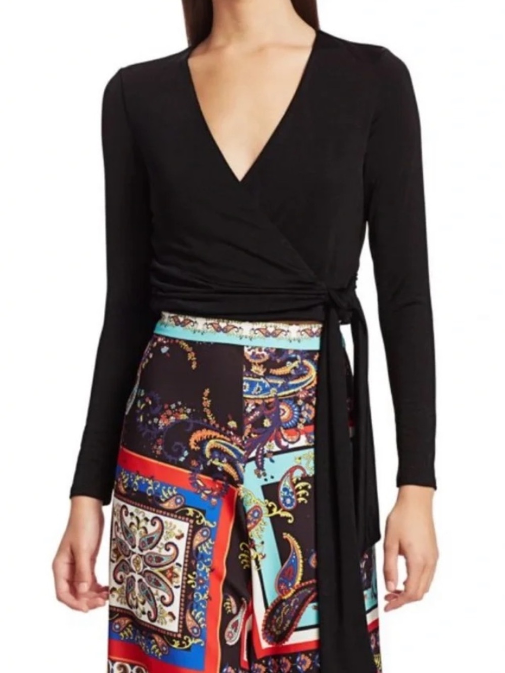 ALICE & OLIVIA Black Wrap Top with